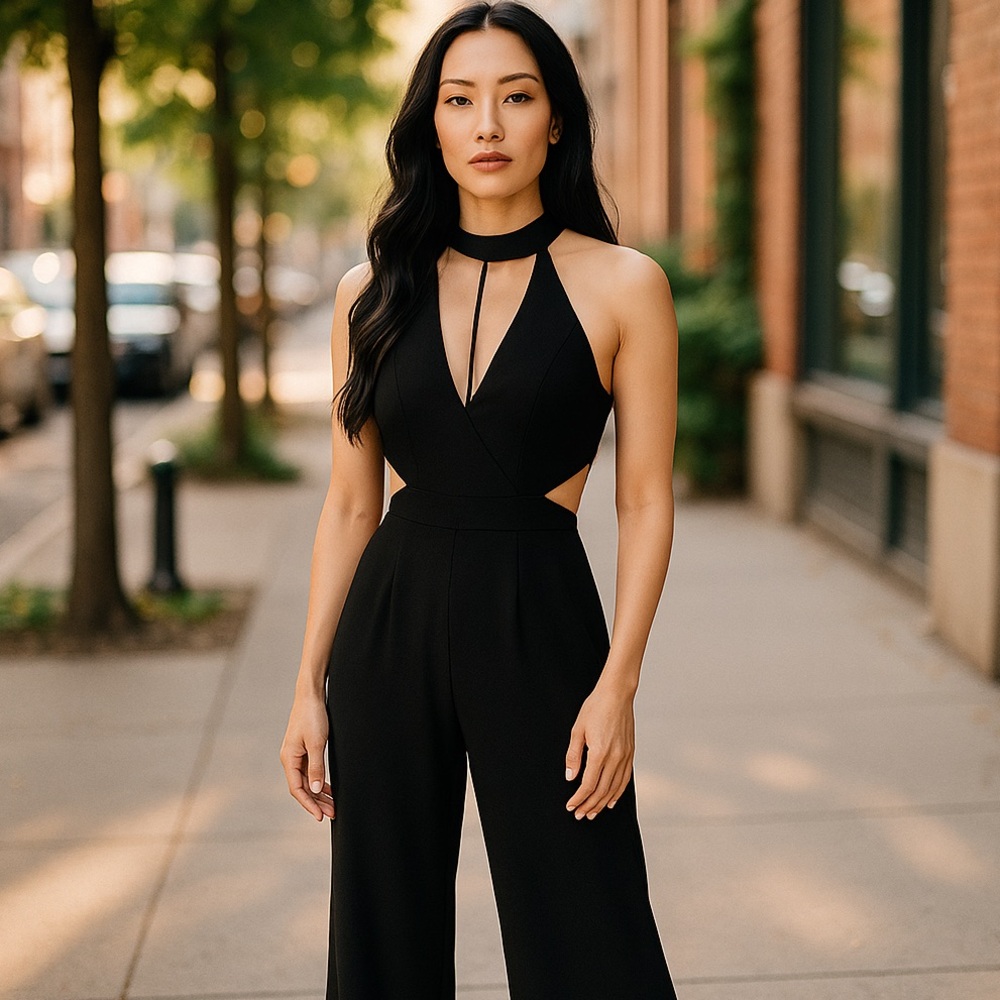 🔥SOLD🔥VINTAGE EXPRESS High Neck Cut Out Wide Leg Jumpsuit Tags Still On